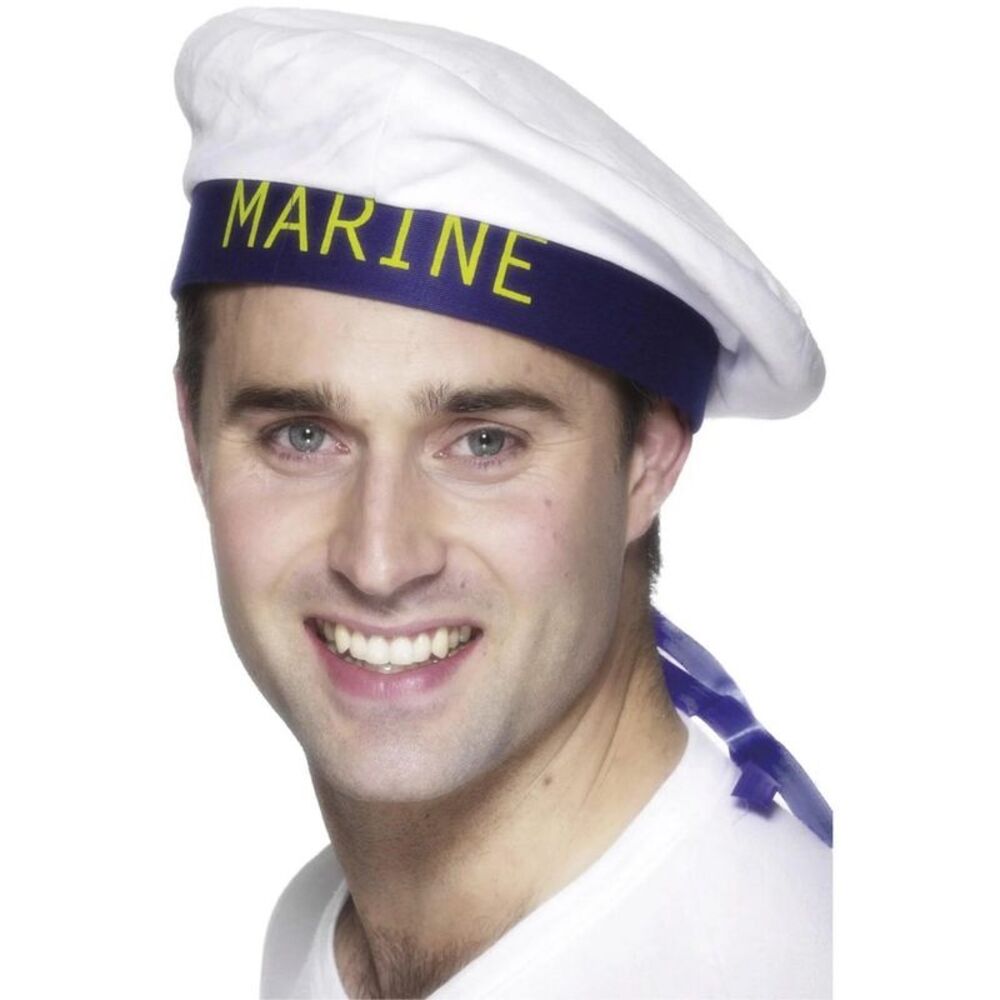 Smiffys Mens Marine Sailors Hat / White/Blue